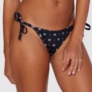 RVCA Foulard High Cut French Bikini Bottom Size M Side Tie Black Mandala-Like